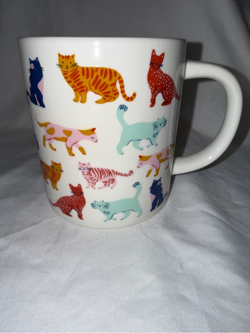 Colorful Cat Pattern Ceramic Coffee Mug - White